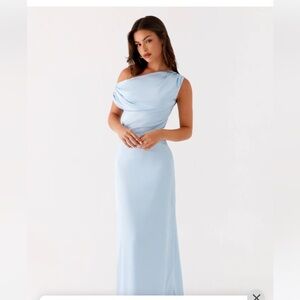 Light Blue One Shoulder Gown
Peppermayo:Heart Of Glass Satin Maxi Dress